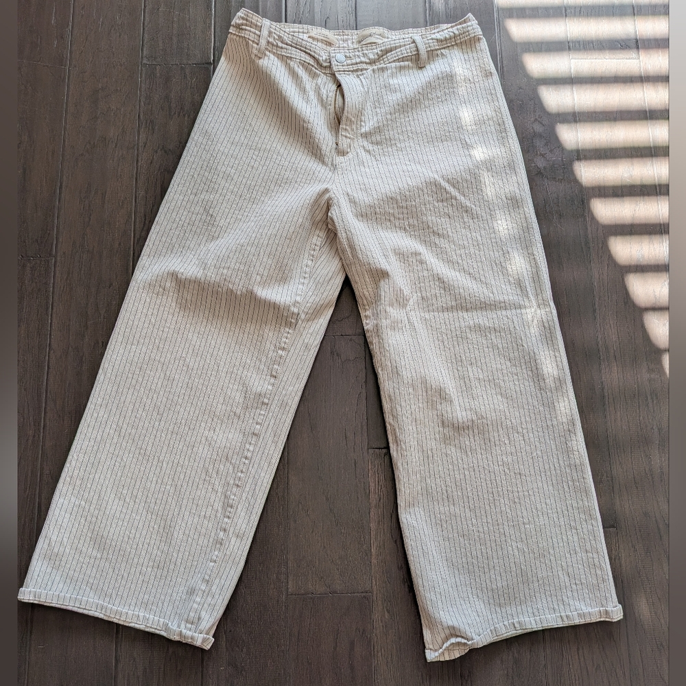 Women's Cream Striped Wide Leg Pants